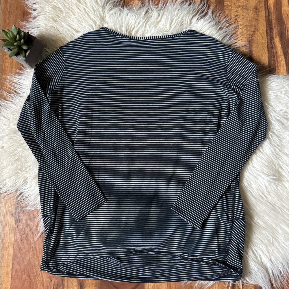 lululemon athletica Navy and White Striped Long Sleeve Tee